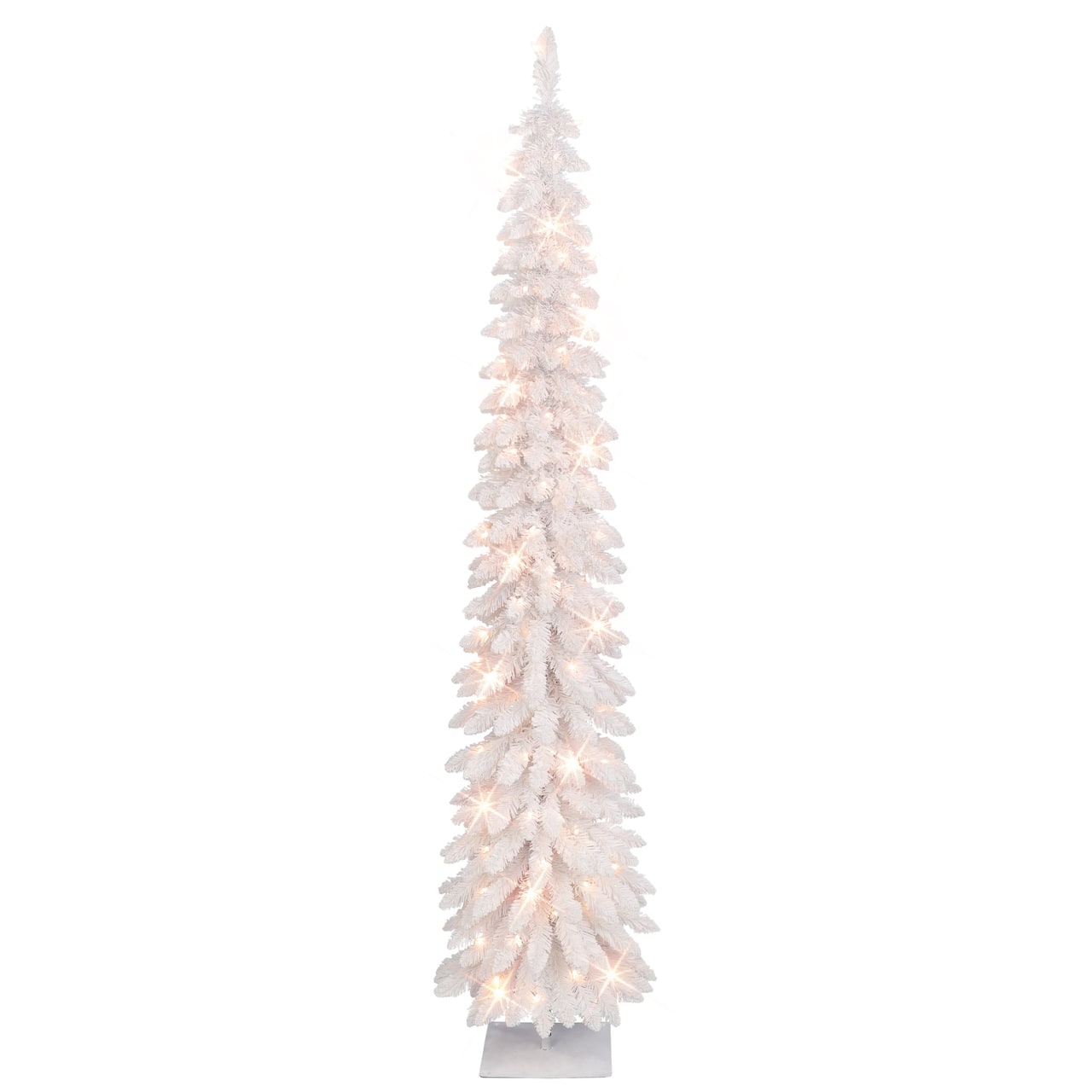 7ft. Pre-Lit Flocked White Artificial Alpine Pencil Tree, Clear Lights